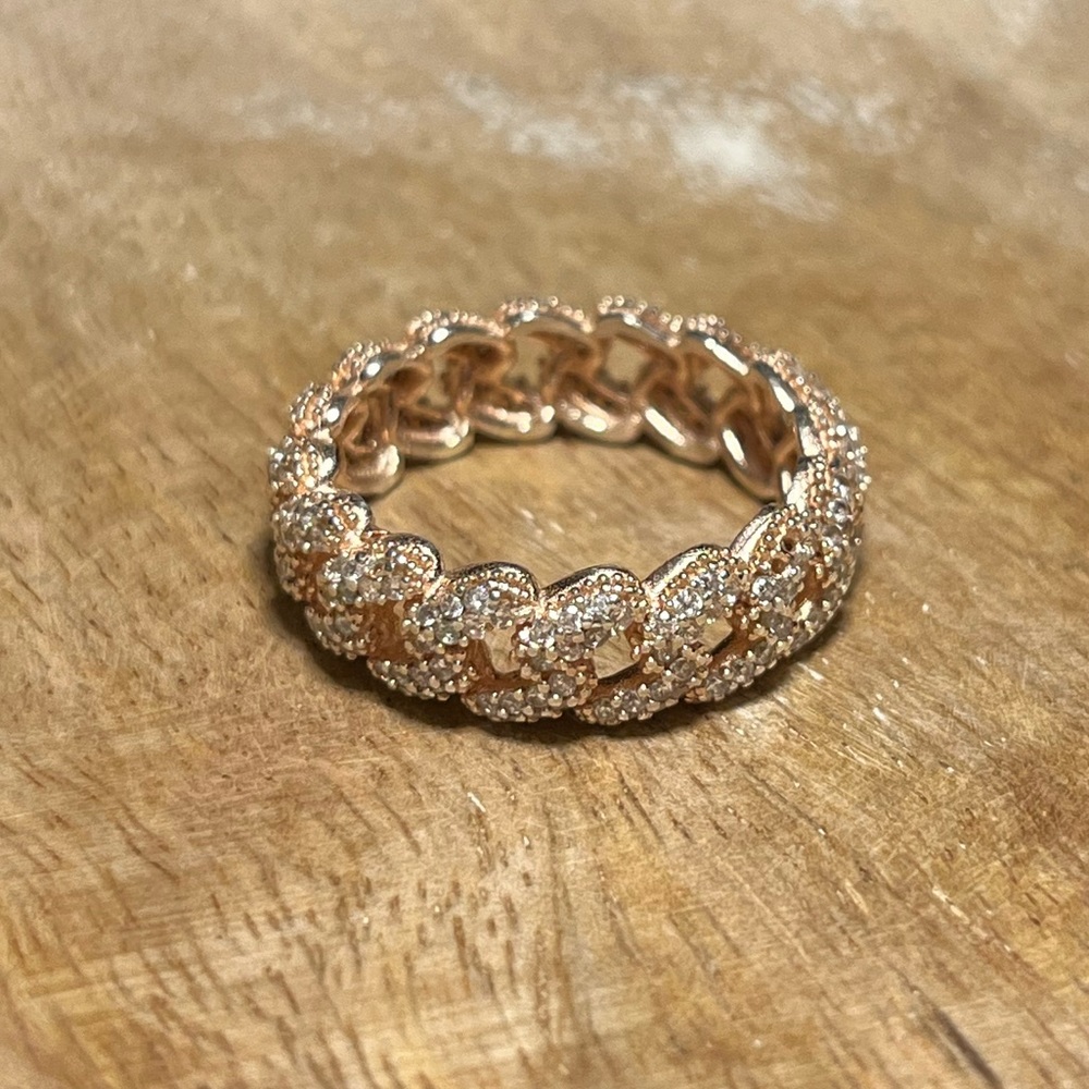 Rose Gold CZ Chain 925 Sterling Silver Ring